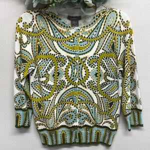 NWOT Kenar Crewneck Button Down 3/4 Sleeve Sweater Paisley M